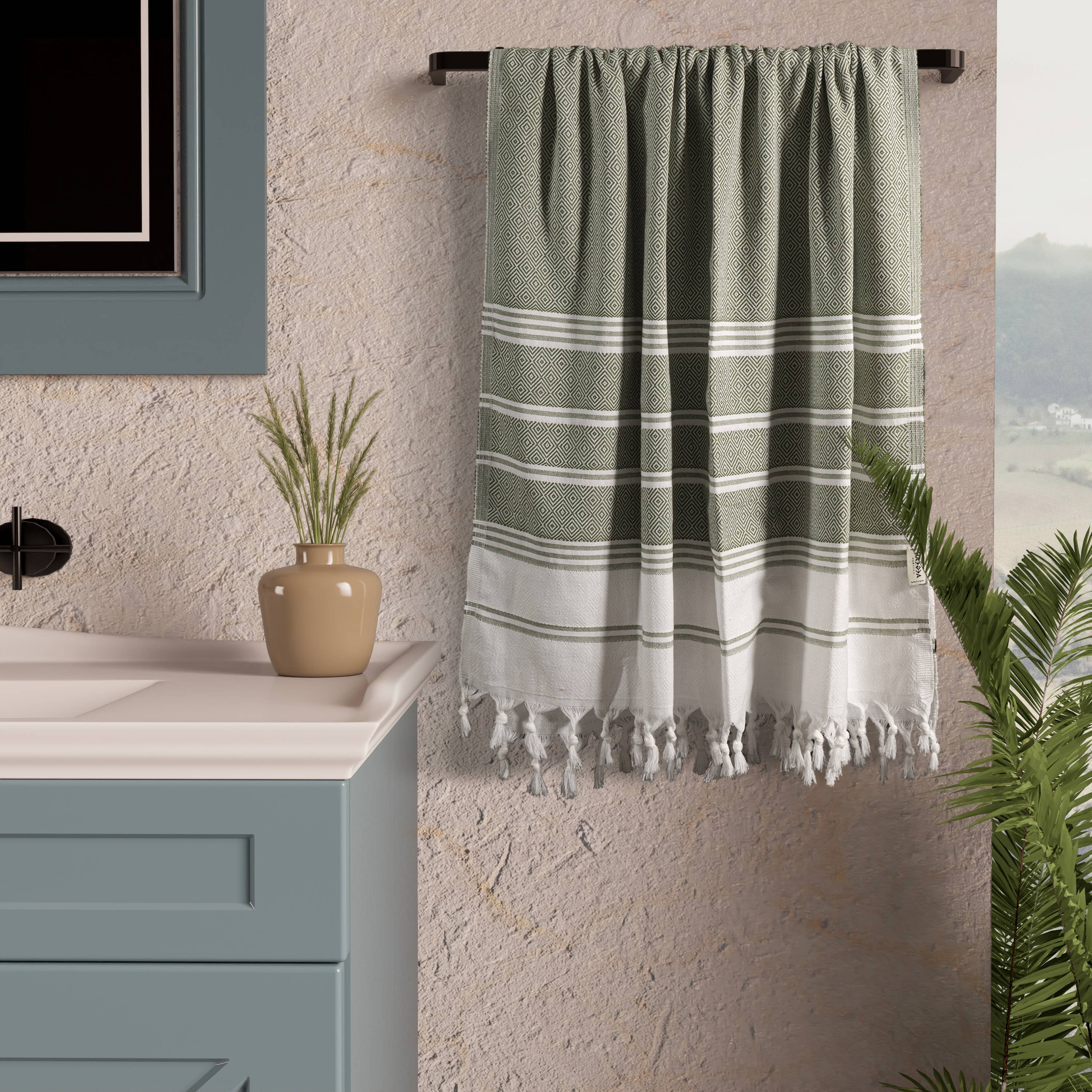 Turkish Beach Towel – Quick Dry, Oversized, Sand-Free – Aqua Grey, 41x68"