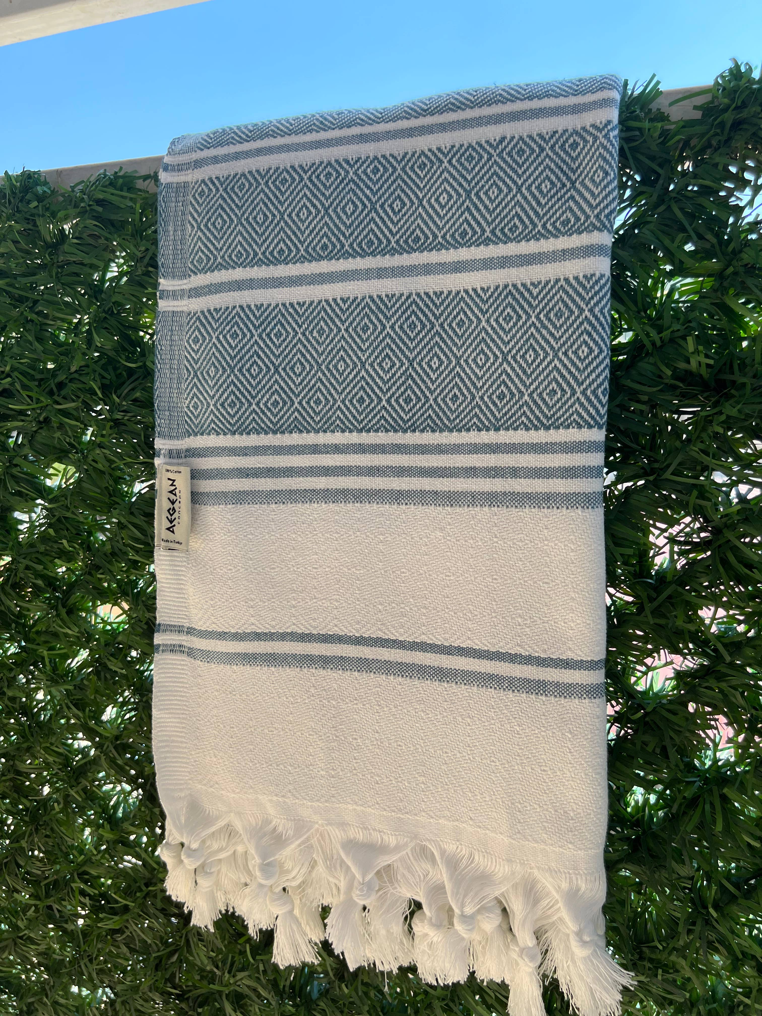 Turkish Beach Towel – Quick Dry, Oversized, Sand-Free – Aqua Grey, 41x68"