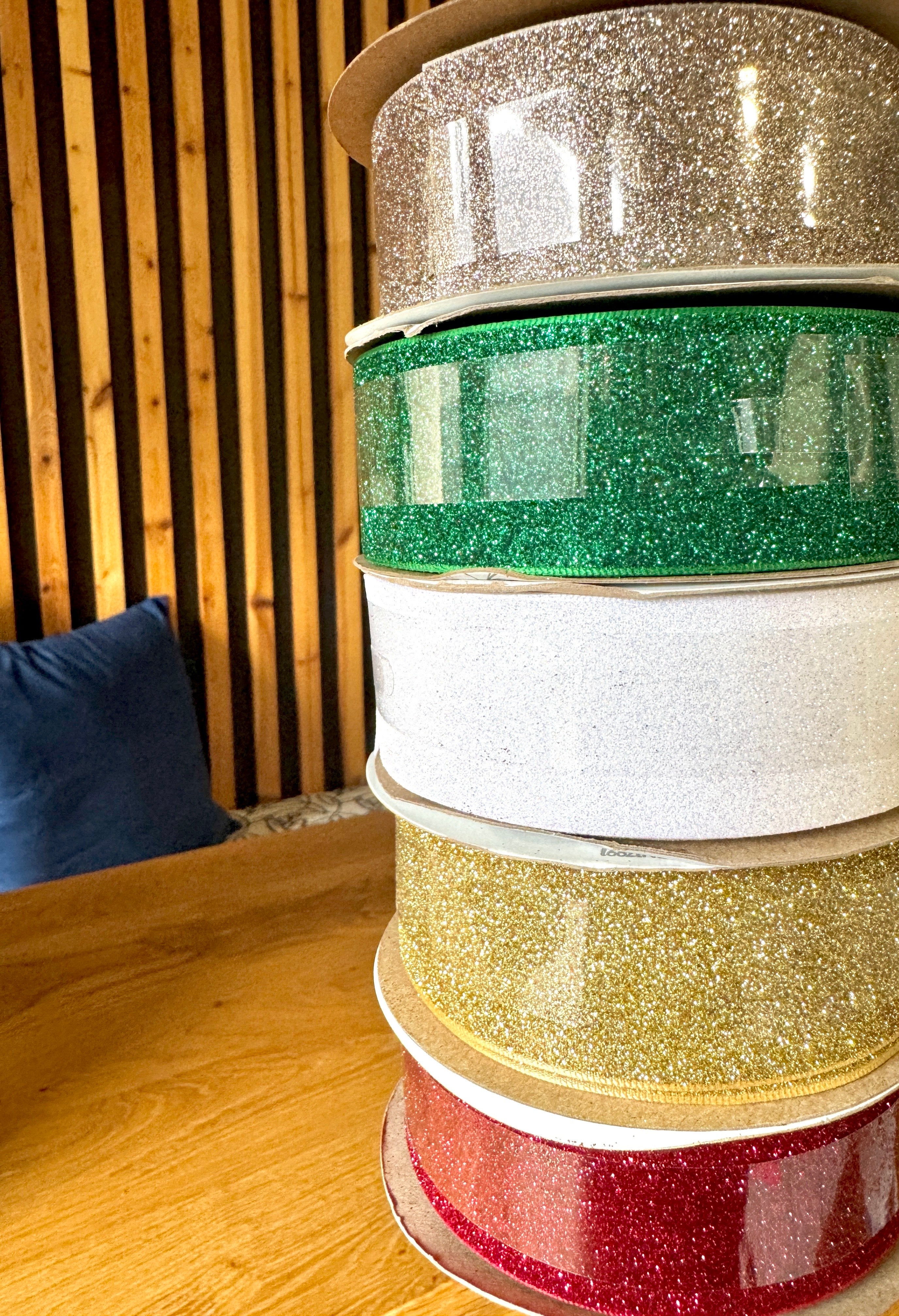 Double Sided Glitter Frosted Satin Ribbon- 1 1/2" Wide X 25 Yards Long | 1 Spool