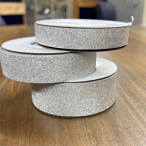 Silver Diamond Dust Ribbon – #3, #5 & #9 Sizes | 25 Yards