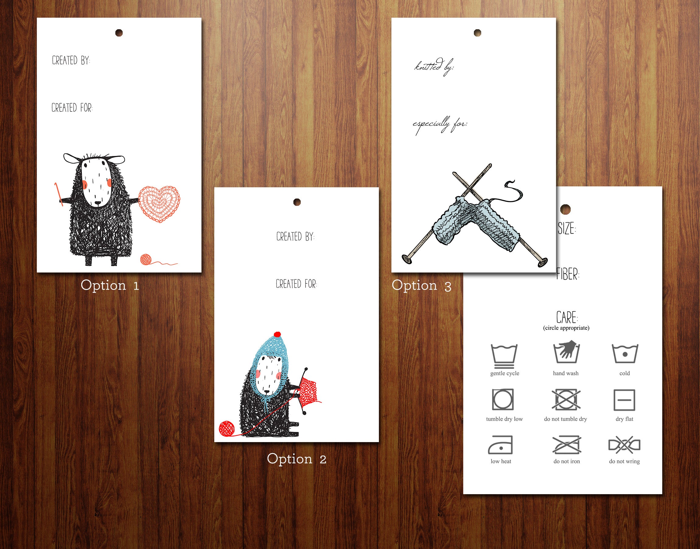 Knitting, Crocheting gift tag with care instructions- set of 6