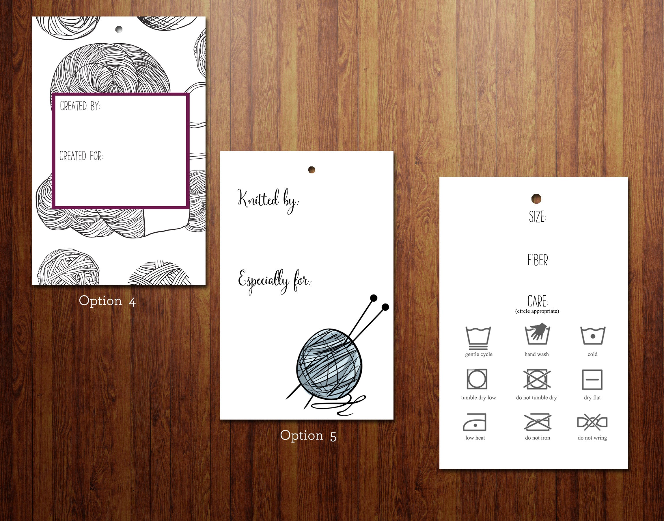 Knitting, Crocheting gift tag with care instructions- set of 6