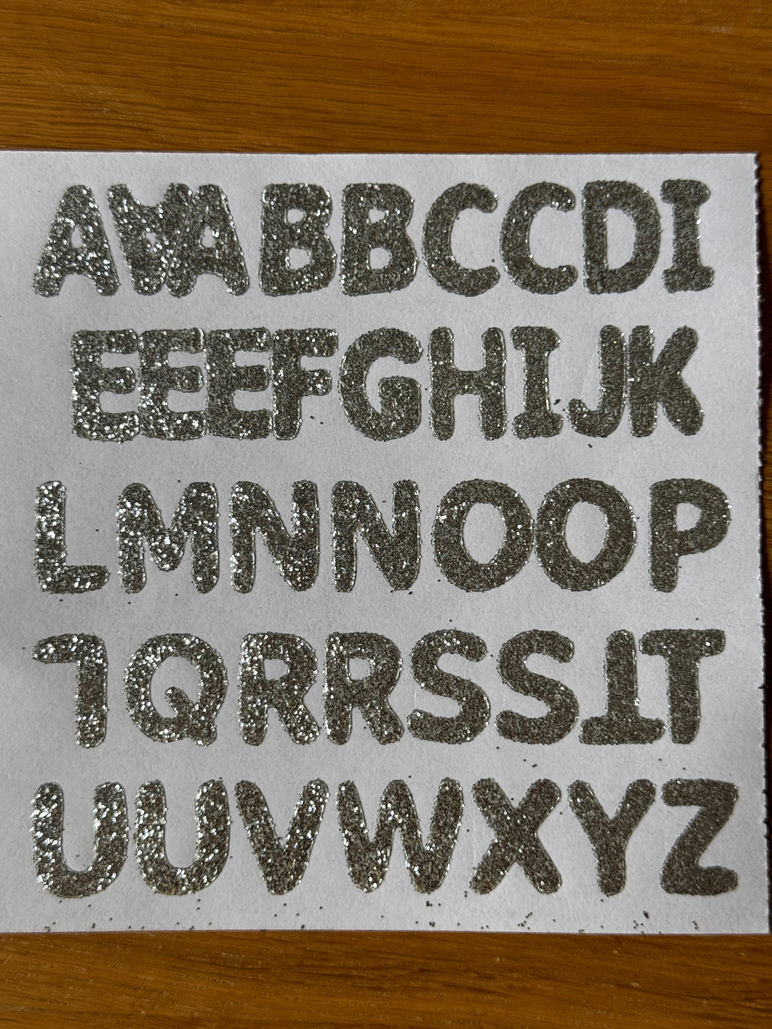 Glitter Alphabet Stickers – 1" Gold or Silver – 40 Letters per Sheet