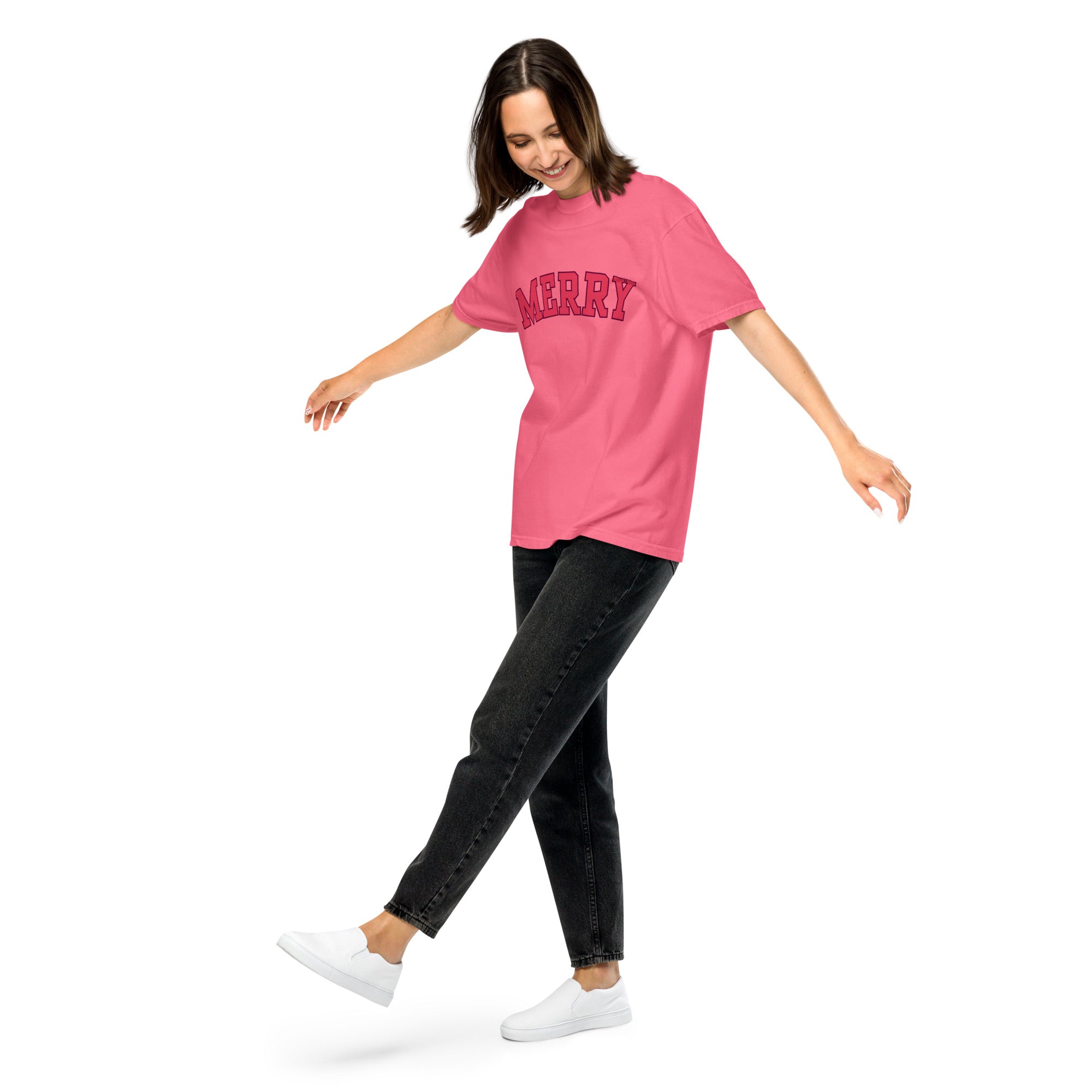 Comfort Colors "Merry" Christmas Tee – Holiday Joy with a Pop of Pretty