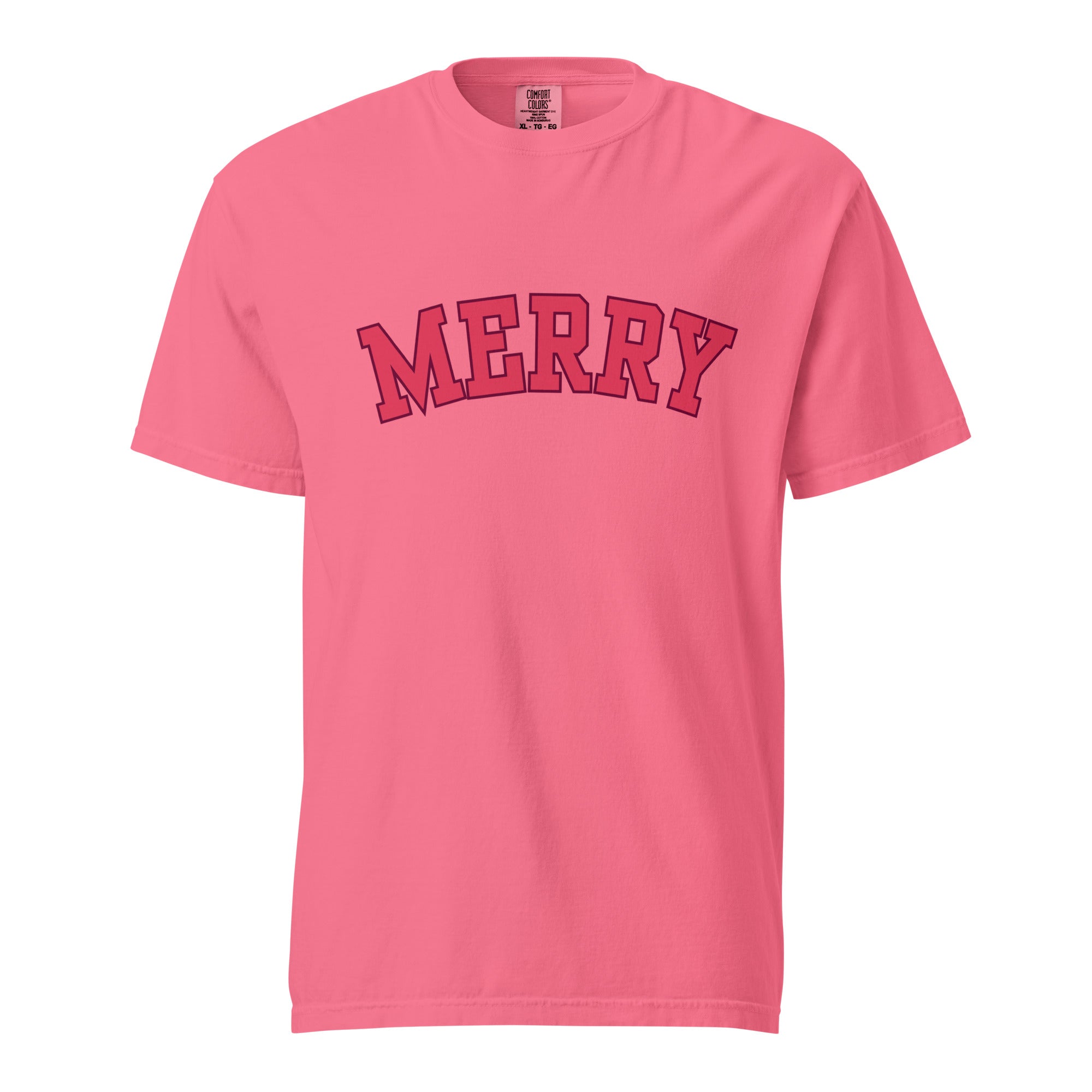 Comfort Colors "Merry" Christmas Tee – Holiday Joy with a Pop of Pretty