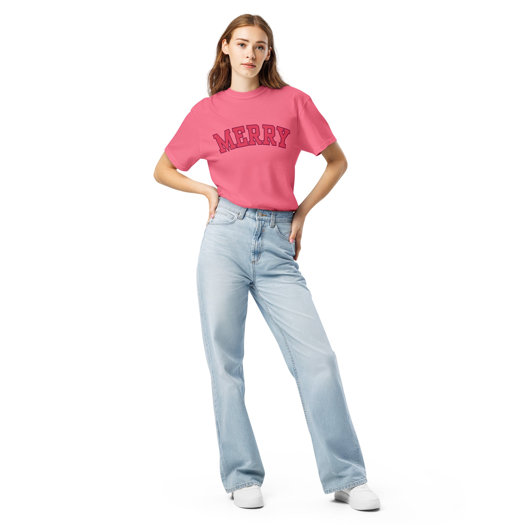 Comfort Colors "Merry" Christmas Tee – Holiday Joy with a Pop of Pretty