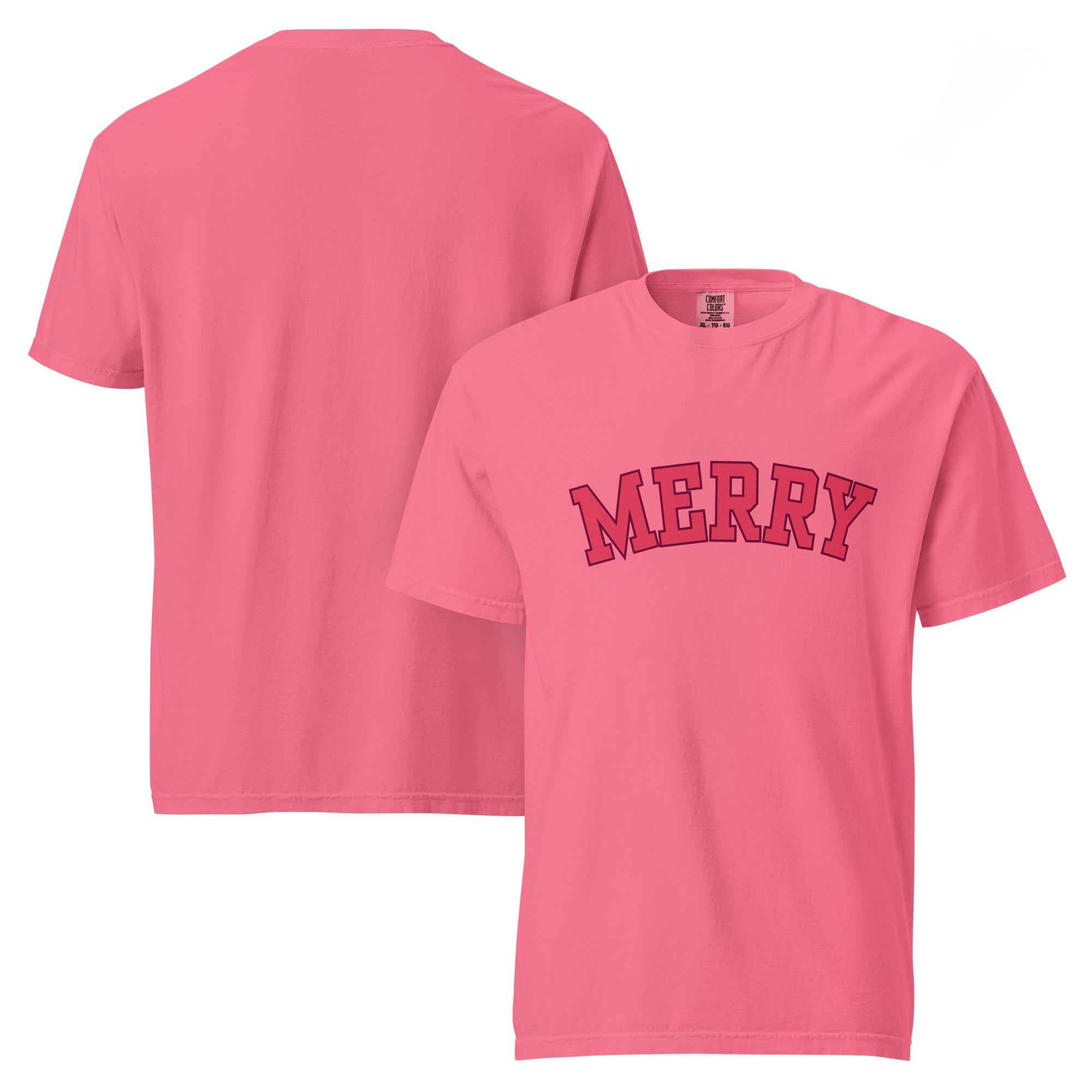 Comfort Colors "Merry" Christmas Tee – Holiday Joy with a Pop of Pretty