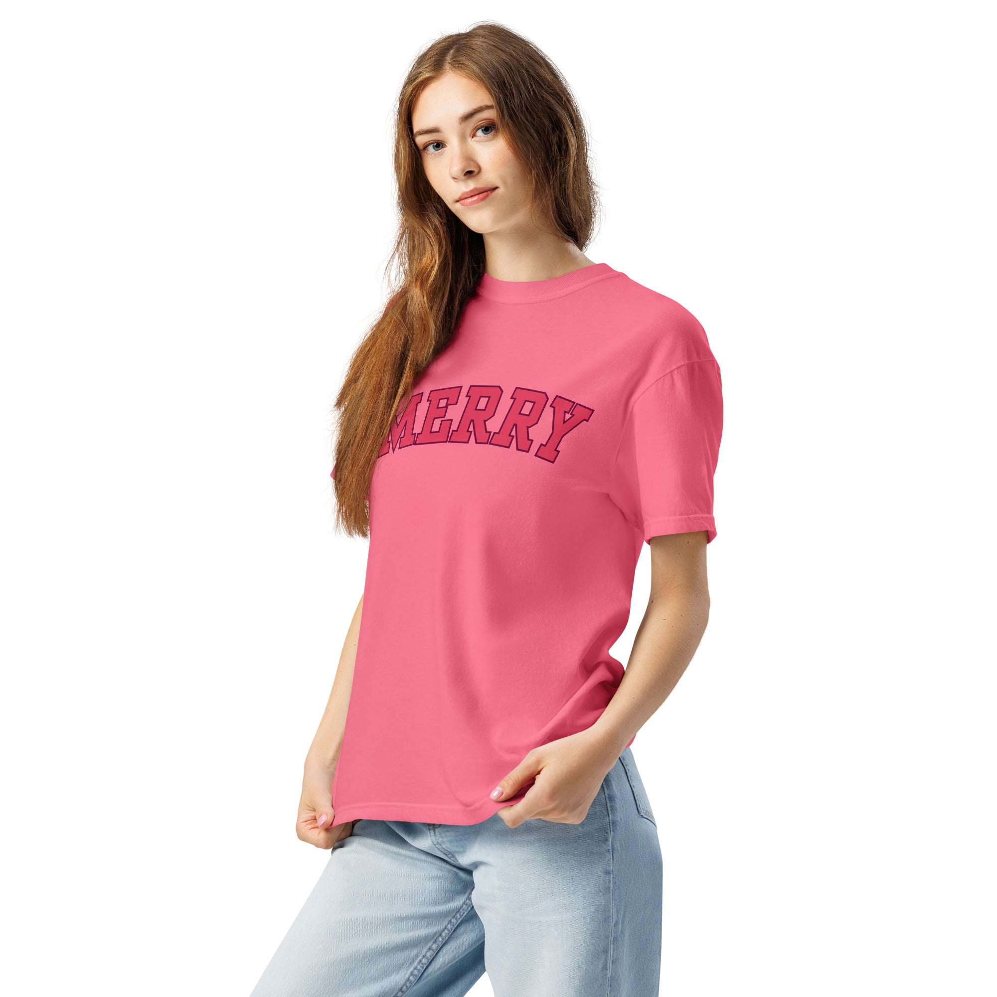 Comfort Colors "Merry" Christmas Tee – Holiday Joy with a Pop of Pretty