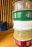 Double Sided Glitter Frosted Satin Ribbon- 1 1/2" Wide X 25 Yards Long | 1 Spool