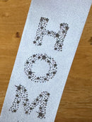 Homecoming Imprint Ribbon – #9 White Acetate Ribbon with Foil Stamped Gold or Silver Letters (Sold by the Yard)