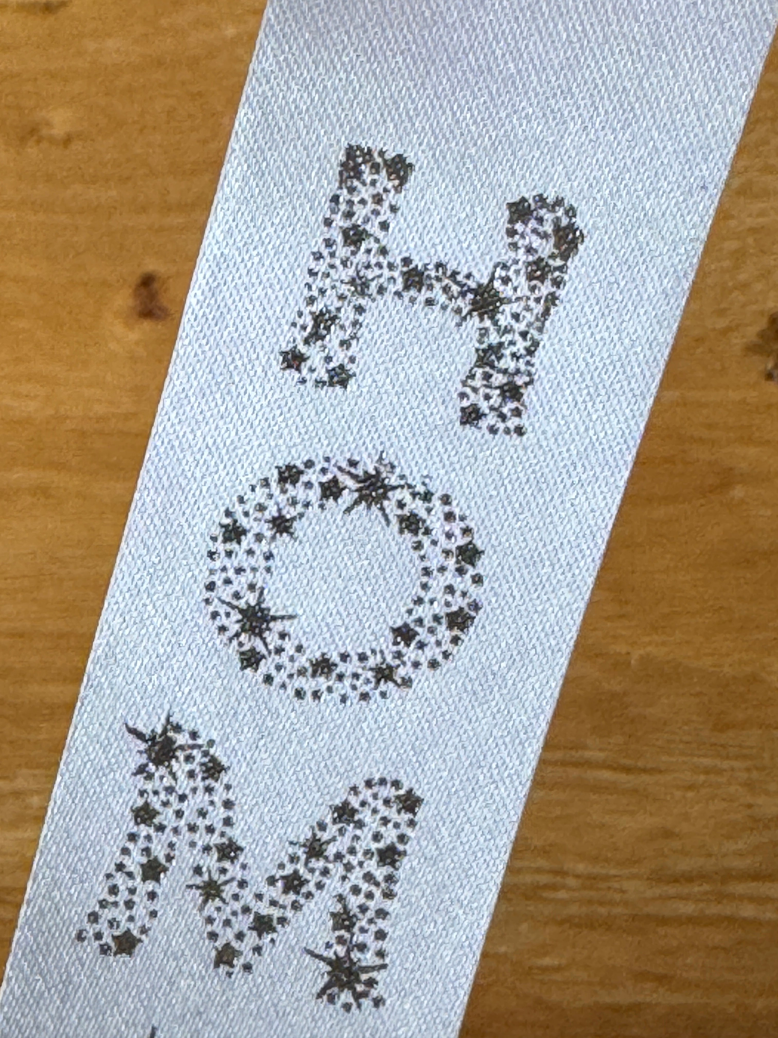 Homecoming Imprint Ribbon – #9 White Acetate Ribbon with Foil Stamped Gold or Silver Letters (Sold by the Yard)