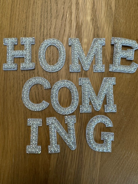 Pearl & Rhinestone Homecoming Letter Set | Gold or Silver | 1.75” & 2.75” Mum Letters