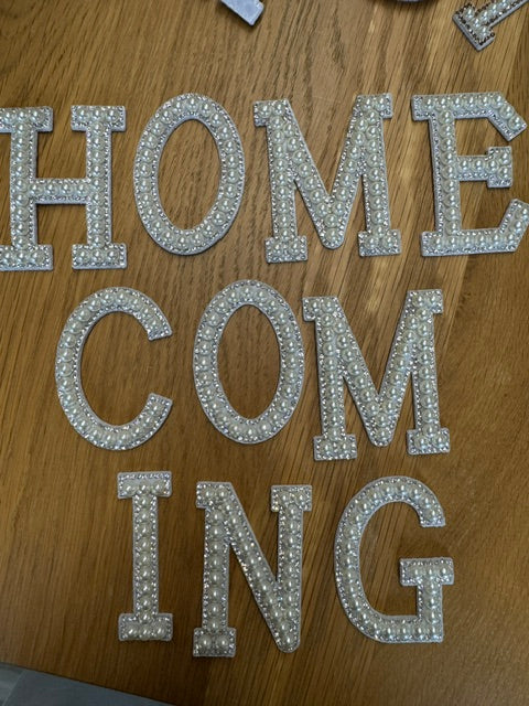 Pearl & Rhinestone Homecoming Letter Set | Gold or Silver | 1.75” & 2.75” Mum Letters