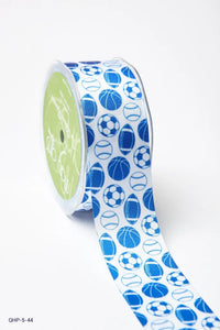 1.5" Sports Balls Grosgrain Ribbon | Team Spirit Ribbon in Green, Red & Royal Blue
