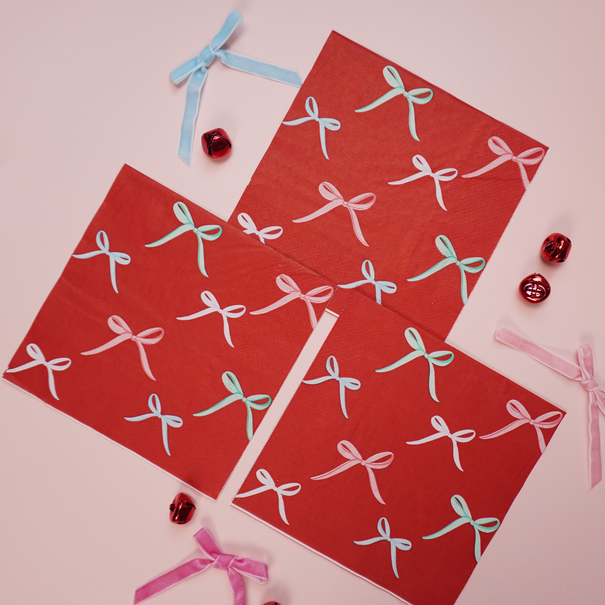 Ornaments & Bows Holiday Napkins – Festive Disposable Paper Napkins for Christmas Parties (16 Pack)