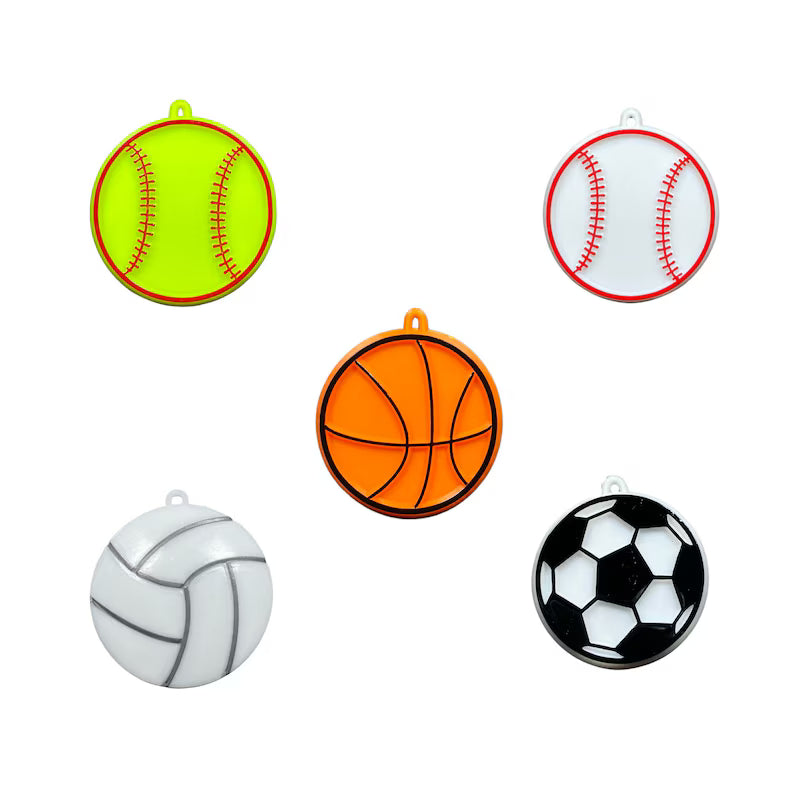 Flat Sports Trinkets – Baseball, Soccer, Basketball, Volleyball | 1.5" Plastic Charm