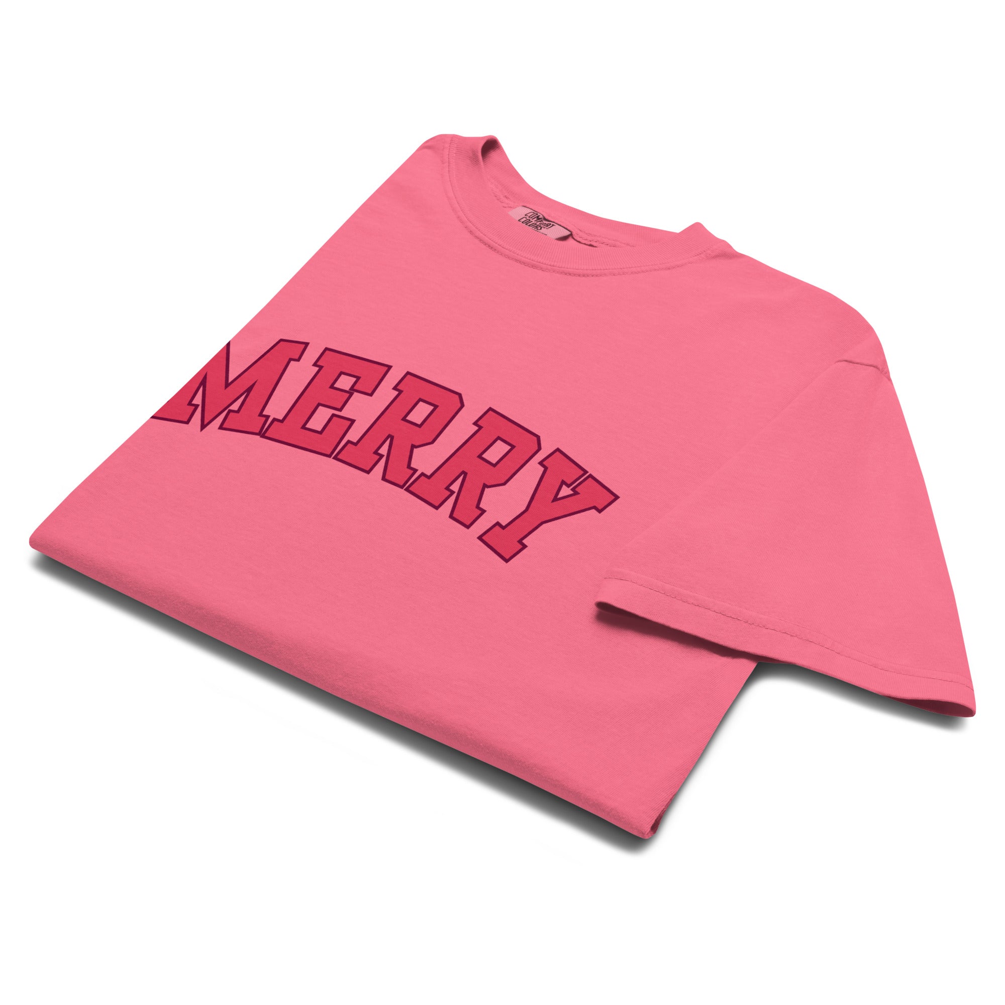 Comfort Colors "Merry" Christmas Tee – Holiday Joy with a Pop of Pretty