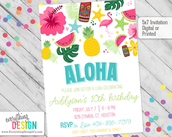 Aloha Luau Party Invitation