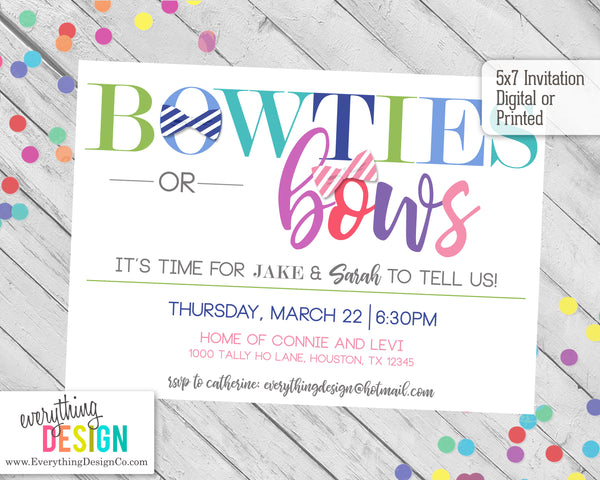 Bowties or Bows Gender Reveal Invitation