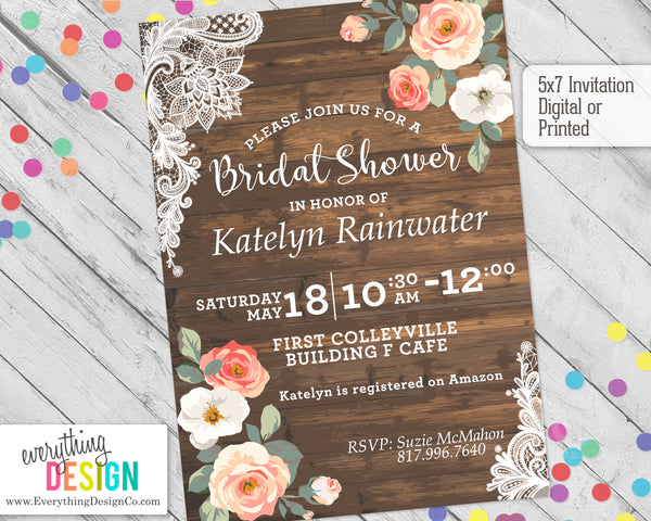 Floral & Lace Bridal Shower Invitation